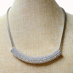 Alfani Multi Row Crystal Curved Tube Necklace Silver Snake Chain‎